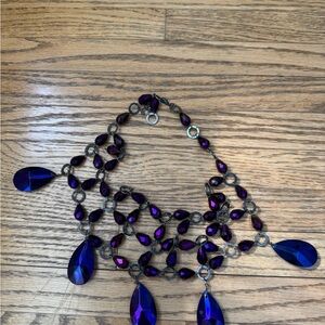 Y2K Purple Crystal Teardrop statement Necklace